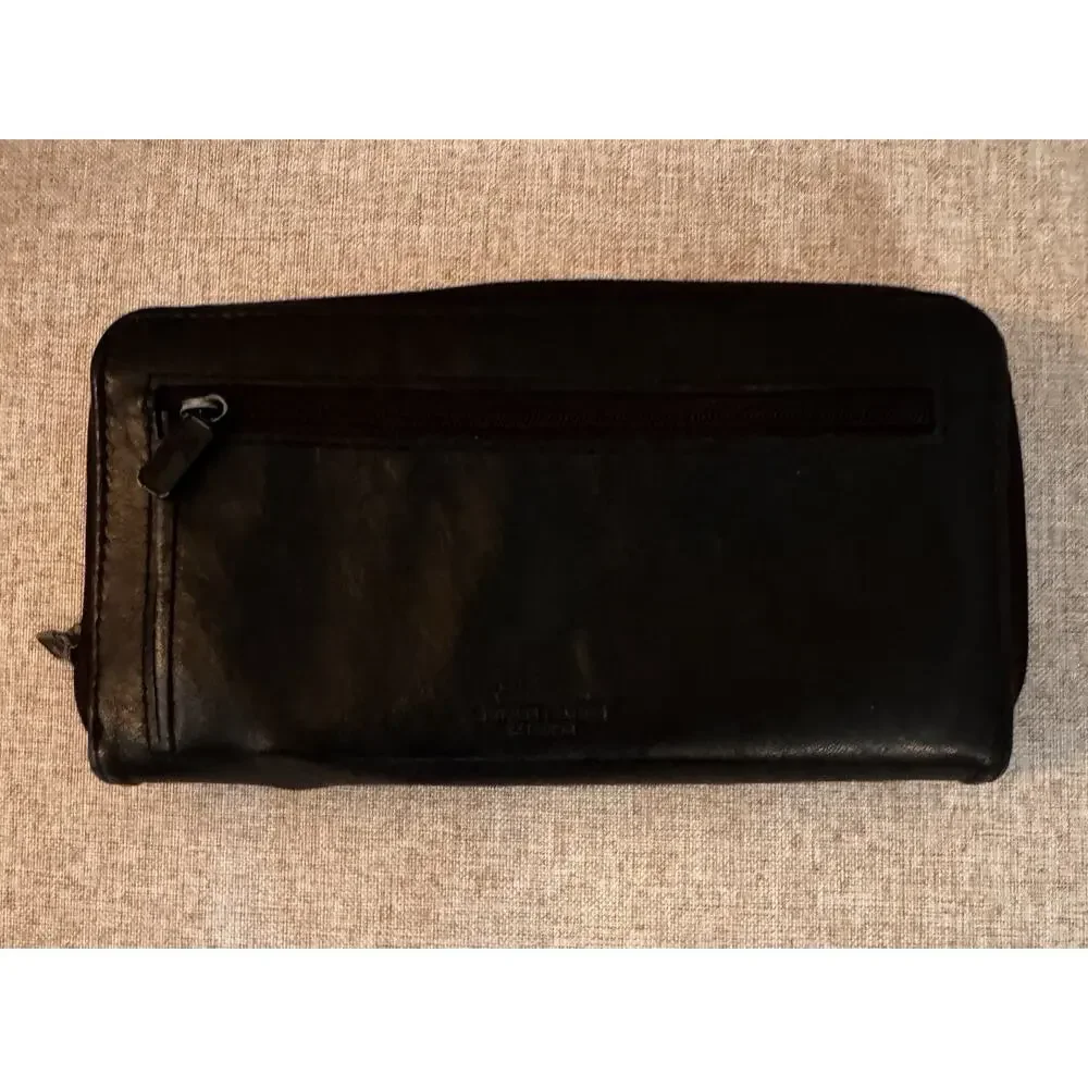 Vintage Brighton Black Leather Zip Around Wallet Checkbook